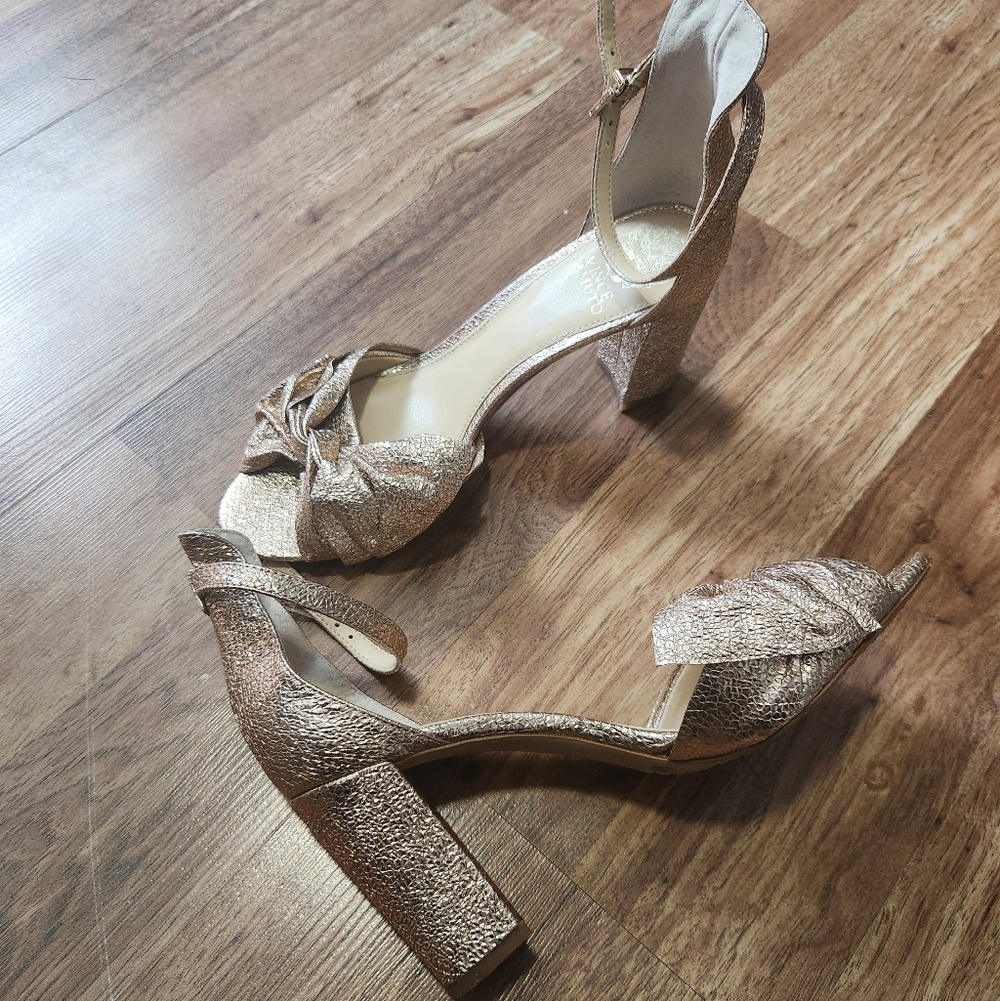 Vice Camuto Rose Gold Metallic Block Heel Sandals